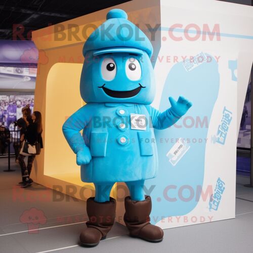 Personnage De Costume De Mascotte Redbrokoly De Barres De Chocolat Bleu Ciel Habillé D'un Jegging Et De Bérets