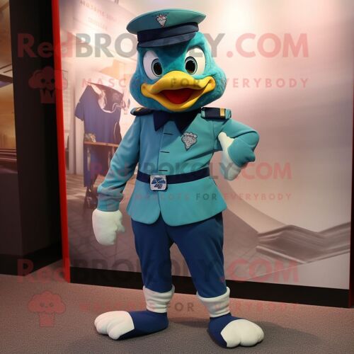 Costume De Mascotte Redbrokoly Teal Alliance Habillé Avec Un Jean Et Des Boutons De Manchette