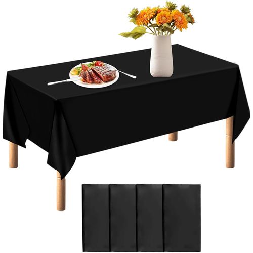 Nappe Noire Jetable Intissé 137*274 Cm - Table Rectangulaire 4 Pièces - Extérieur Pour Fête, Pique-Nique, Barbecue, Anniversaire, Banquet