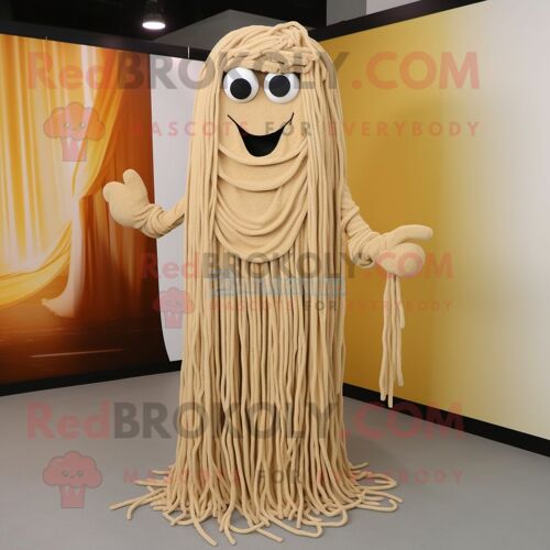 Mascotte Redbrokoly De Personnage De Spaghetti Beige Habillé D'une Combinaison Et D'épingles À Châle