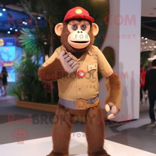 Mascotte Redbrokoly De Personnage De Singe Marron Habillé D'un Jean Et De Bagues