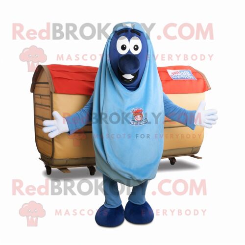 Personnage De Costume De Mascotte Redbrokoly Blue Hot Dogs Habillé D'un Pantalon Cargo Et De Châles