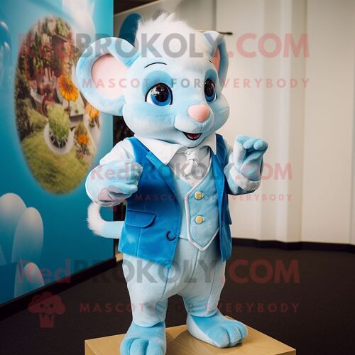 Personnage De Costume De Mascotte Redbrokoly De Loir Bleu Ciel Habillé D'une Barboteuse Et De Cravates