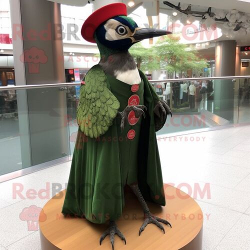 Personnage De Costume De Mascotte Redbrokoly De Pic Vert Forêt Vêtu D'une Jupe Circulaire Et De Boutons De Manchette