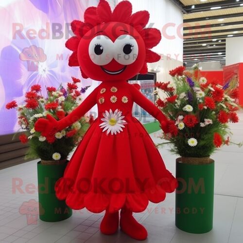 Personnage De Costume De Mascotte Redbrokoly De Bouquet De Fleurs Rouge Habillé D'une Jupe Et De Porte-Clés
