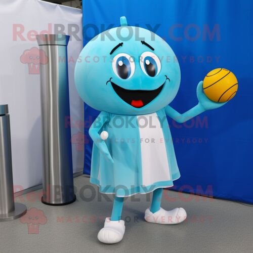 Personnage De Costume De Mascotte Redbrokoly De Ballon De Handball Cyan Habillé D'une Robe Taille Empire Et De Cravates