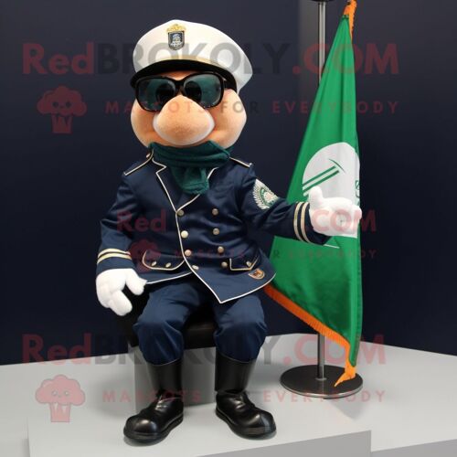 Personnage De Costume De Mascotte Redbrokoly De Drapeau Irlandais De La Marine Vêtu D'une Veste De Moto Et De Lunettes De Lecture