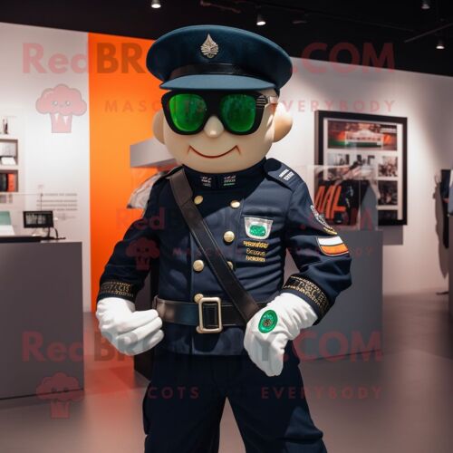 Personnage De Costume De Mascotte Redbrokoly De Drapeau Irlandais De La Marine Vêtu D'une Veste De Moto Et De Lunettes De Lecture