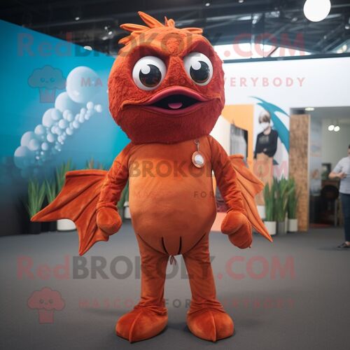 Personnage De Costume De Mascotte Redbrokoly Rust Betta Fish Habillé D'une Combinaison Et De Bracelets De Cheville