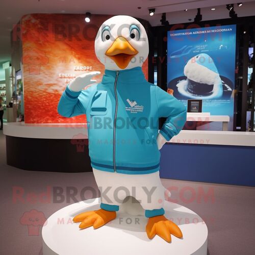 Costume De Mascotte Redbrokoly De Goéland Cyan Habillé D'un Sweat Et D'un Bracelet Montres