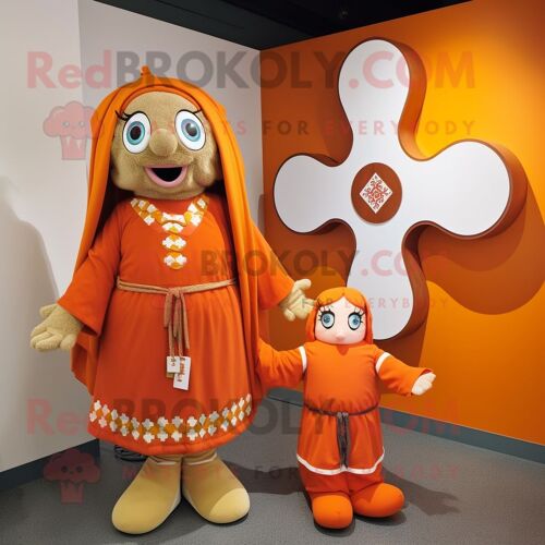 Personnage De Costume De Mascotte Redbrokoly De Croix Celtique Orange Habillé D'une Robe Portefeuille Et De Broches
