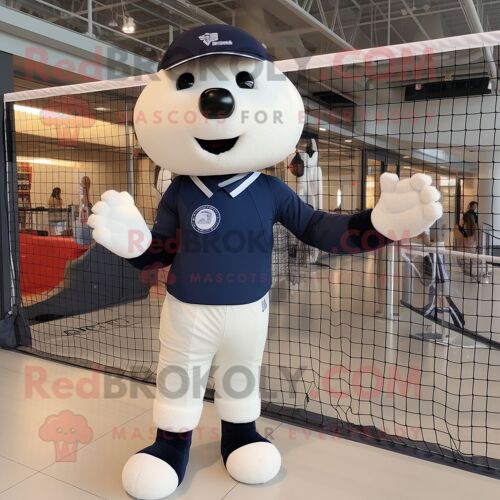 Personnage De Costume De Mascotte Redbrokoly De Filet De Volley-Ball Bleu Marine Habillé D'une Chemise En Popeline Et De Gants