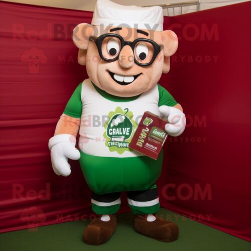 Corned Beef And Cabbage Costume De Mascotte Redbrokoly Personnage Habillé Avec Une Chemise De Rugby Et Des Lunettes De Lecture