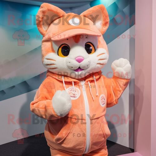 Personnage De Costume De Mascotte Redbrokoly Peach Cat Habillé D'un Sweat À Capuche Et De Bandeaux