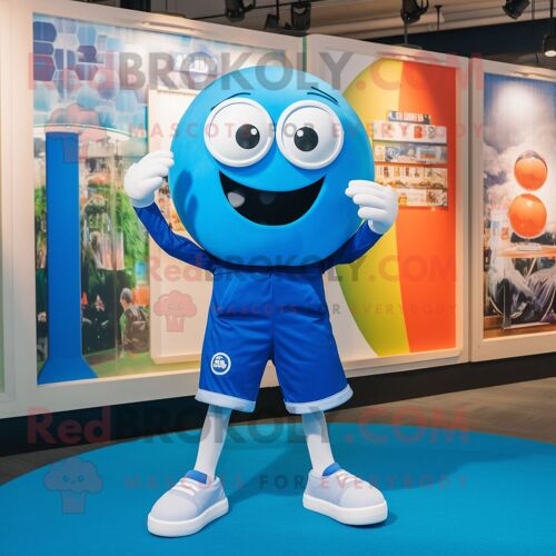 Personnage De Costume De Mascotte Redbrokoly De Ballon De Football Bleu Habillé D'un Pantalon Et De Ceintures