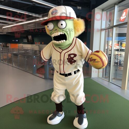 Personnage De Costume De Mascotte Redbrokoly Zombie Crème Habillé Avec Un Tee-Shirt De Baseball Et Des Sacs À Dos