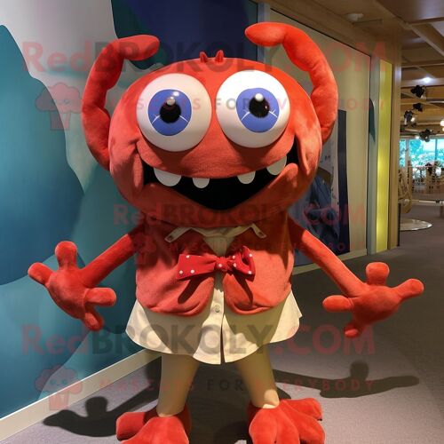 Personnage De Costume De Mascotte Redbrokoly De Crabe Habillé Avec Une Chemise Boutonnée Et Des Colliers