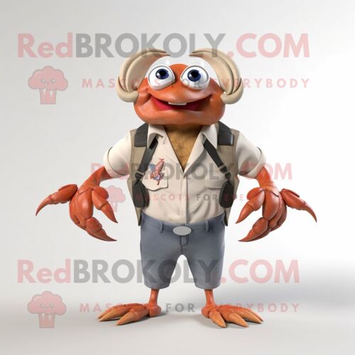 Personnage De Costume De Mascotte Redbrokoly De Crabe Habillé Avec Une Chemise Boutonnée Et Des Colliers