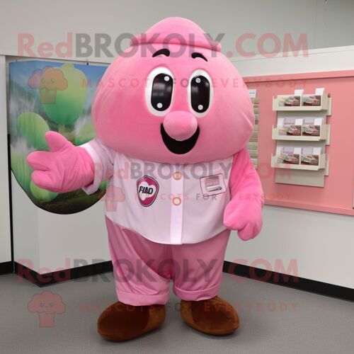 Personnage De Costume De Mascotte Redbrokoly De Pomme De Terre Rose Habillé D'une Chemise En Popeline Et De Gants