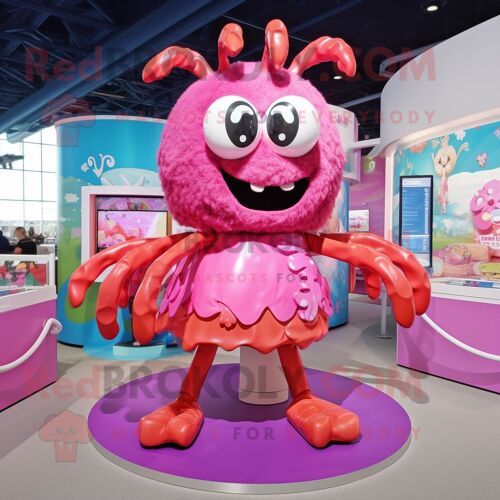 Personnage De Costume De Mascotte Redbrokoly Pink Crab Cakes Habillé D'une Jupe Et De Bracelets