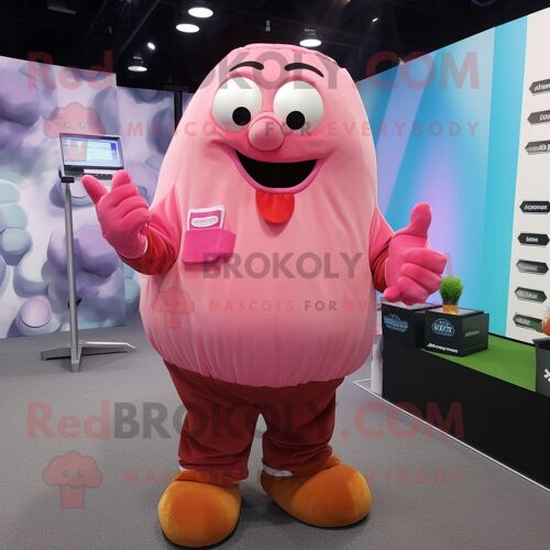 Personnage De Costume De Mascotte Redbrokoly De Pomme De Terre Rose Habillé D'une Chemise En Popeline Et De Gants