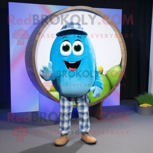 Personnage De Costume De Mascotte Redbrokoly De Melon Bleu Habillé D'une Chemise En Flanelle Et De Bracelets De Montres