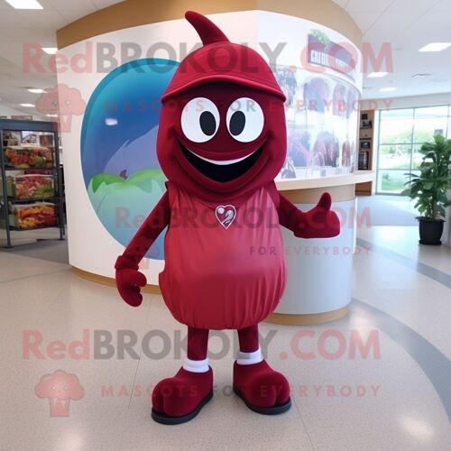 Personnage De Costume De Mascotte Redbrokoly Maroon Cherry Habillé D'un Pantacourt Et D'écharpes