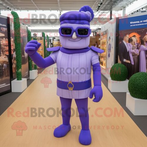 Personnage De Costume De Mascotte Redbrokoly De Soldat Romain Lavande Habillé D'un Body Et De Lunettes De Soleil