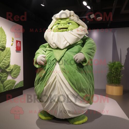 Personnage De Costume De Mascotte Redbrokoly Feuille De Chou Habillé Avec Une Chemise En Popeline Et Des Châles