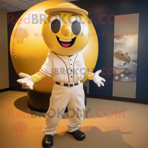 Personnage De Costume De Mascotte Redbrokoly De Balle De Baseball Doré Habillé D'un T-Shirt Graphique Et D'épingles À Cravate