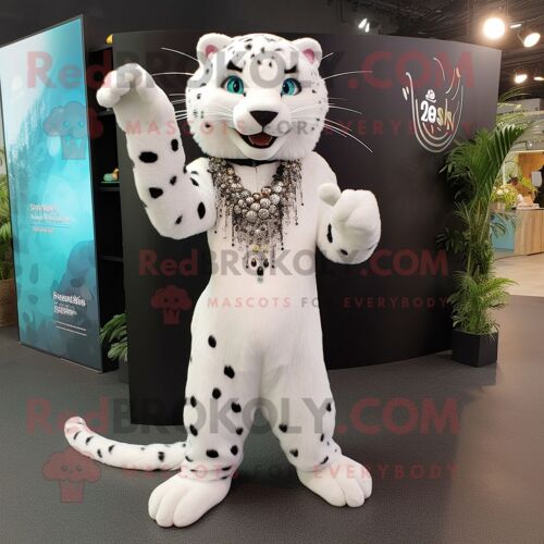 Mascotte Redbrokoly De Personnage De Léopard Blanc Habillé D'une Jupe-Culotte Et De Bracelets