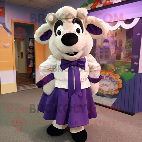 Suffolk Sheep Personnage De Costume De Mascotte Redbrokoly Habillé Avec Une Robe Trapèze Et Des Noeuds Papillon