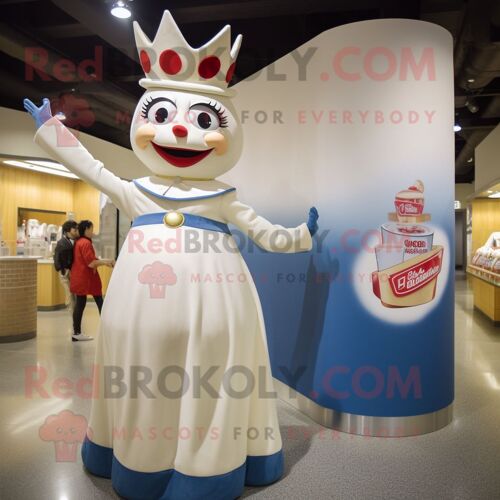 Personnage De Costume De Mascotte Redbrokoly Cream Queen Habillé D'un Mom Jeans Et D'épinglettes