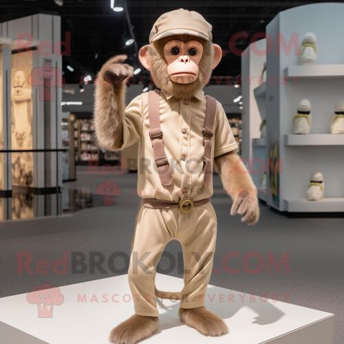 Mascotte Redbrokoly De Personnage De Singe Capucin Beige Habillé D'un Legging Et D'une Casquette