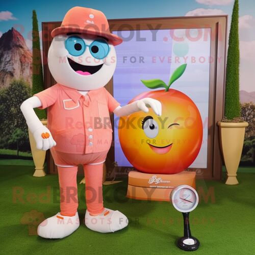 Personnage De Costume De Mascotte Redbrokoly De Balle De Golf De Pêche Vêtu D'un Jean Boyfriend Et De Montres Numériques