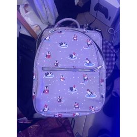 Sac à dos cuir marque Parfois colori gris avec dessins de pingouins 