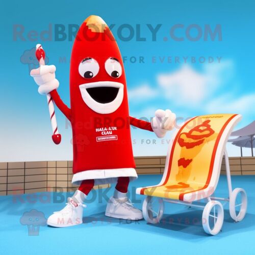 Personnage De Costume De Mascotte Redbrokoly De Bouteille De Crème De Ketchup Habillé D'un Maillot De Bain Une Pièce Et De Bracelets De Che