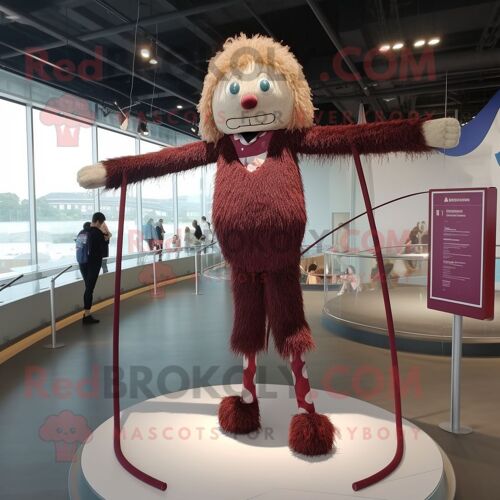 Personnage De Costume De Mascotte Redbrokoly Maroon Tightrope Walker Vêtu D'un Maillot De Bain Une Pièce Et De Pinces À Cheveux