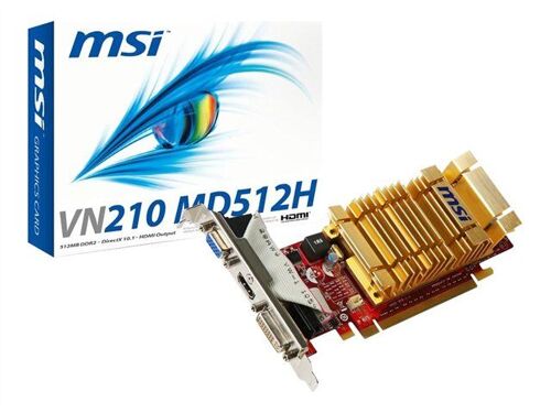 MSI VN210-MD512H - Carte graphique - GF 210 - 512 Mo DDR2 - PCIe 2.0 x16 profil bas - DVI, D-Sub, HDMI