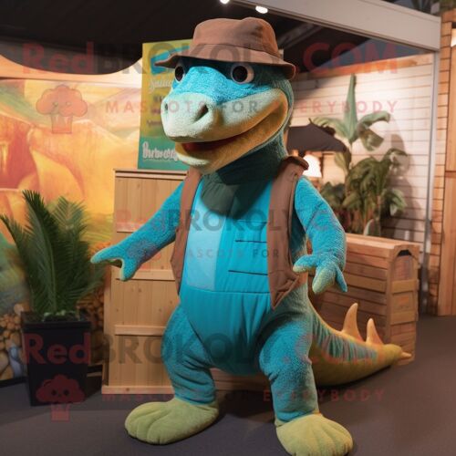 Personnage De Costume De Mascotte Redbrokoly De Dragon De Komodo Habillé D'une Salopette Et De Bonnets
