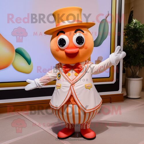 Personnage De Costume De Mascotte Redbrokoly Peach Ring Master Habillé D'une Chemise Habillée Et De Clips D'écharpe