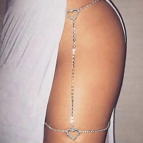 Sexy Strass Coeur Jambe Cuisse Chaîne Bijoux Pour Femmes Shining Crystal Cuisse Cuisse Chaîne Harnais Corps Accessoires