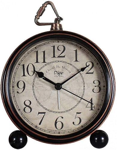 Horloge de table silencieuse, 5,2 po Horloge de table de bureau rétro vintage sans tic-tac Petite pile de réveil décorative fonctionnant avec de grands chiffres et du verre HD P2