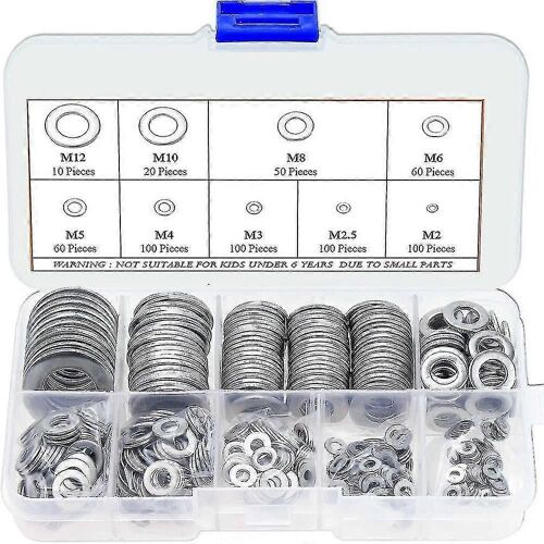304 Kit d'assortiment de rondelles plates en acier inoxydable 9 tailles M2-m12 Gl (argent) (600pcs)