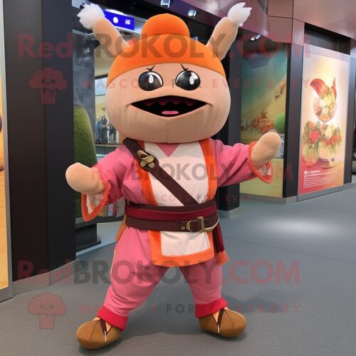 Personnage De Costume De Mascotte Redbrokoly De Samouraï Pêche Vêtu D'un Pantalon En Velours Côtelé Et De Colliers