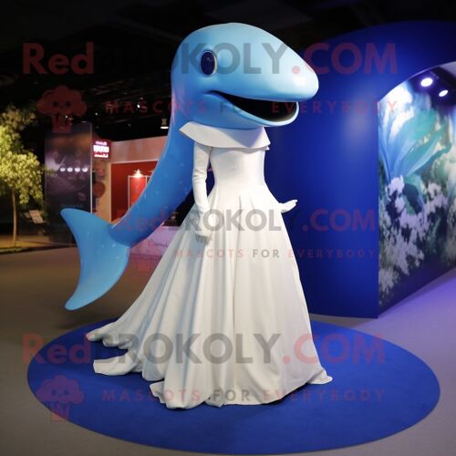Personnage De Costume De Mascotte Redbrokoly De Baleine Bleue Habillé D'une Robe De Mariée Et De Casquettes