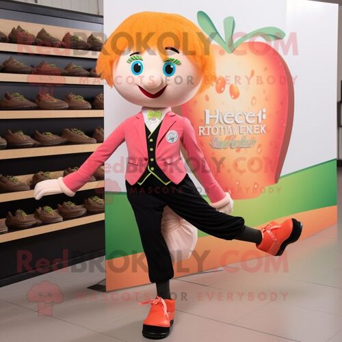 Personnage De Costume De Mascotte Redbrokoly Peach Irish Dancing Shoes Habillé D'une Veste De Costume Et De Bracelets
