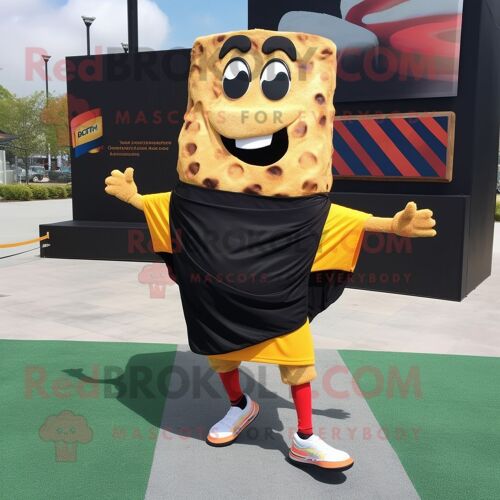 Personnage De Costume De Mascotte Redbrokoly De Sandwich Au Fromage Grillé Noir Habillé D'un Short De Course Et De Clips D'écharpe