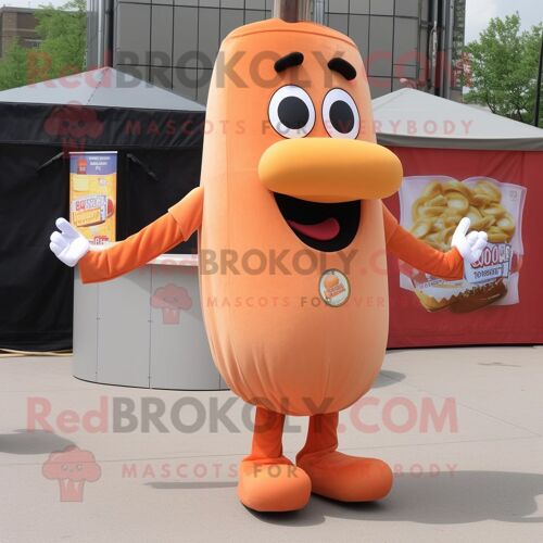Personnage De Costume De Mascotte Redbrokoly Peach Hot Dogs Habillé D'un Gilet Et De Boutons De Manchette