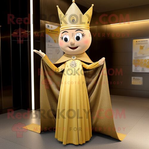 Personnage De Costume De Mascotte Redbrokoly De Reine D'or Habillé D'une Robe Fourreau Et De Châles